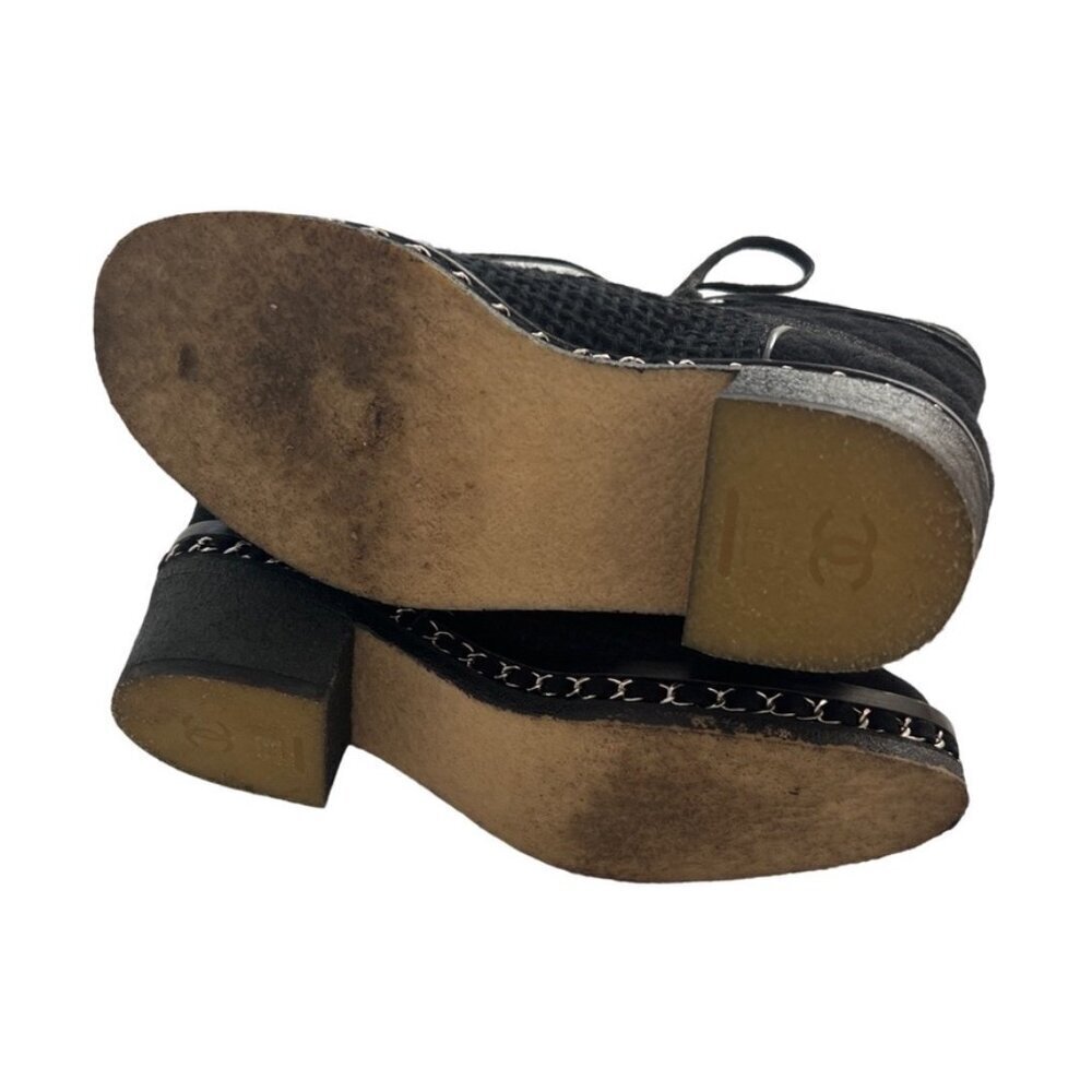 Chanel black tweed and suede combat boots size 38 - Picture 5 of 11